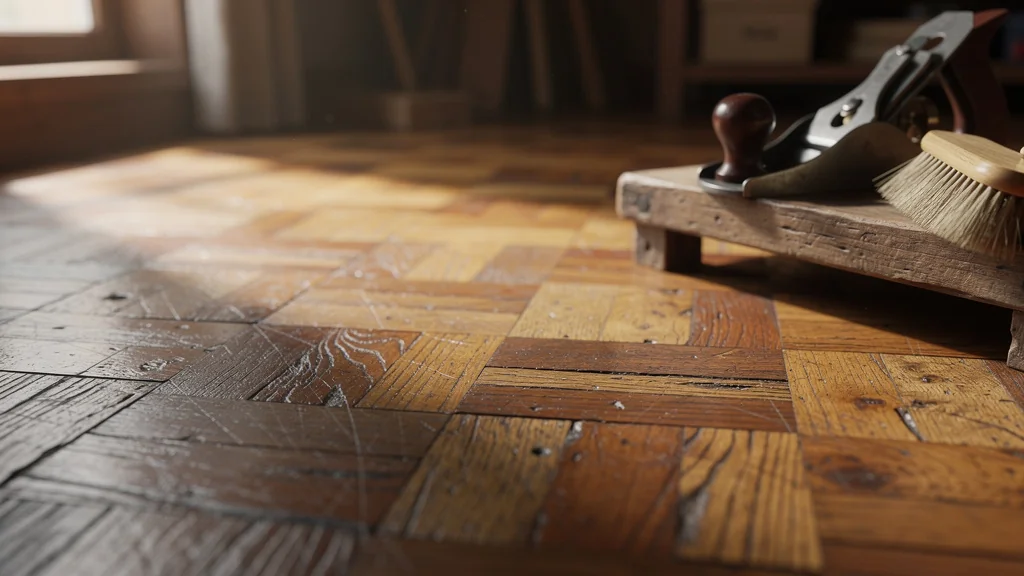 Parquet patiné ancien en bois naturel avec belle usure, question de vitrification du parquet à l’aspect vieilli